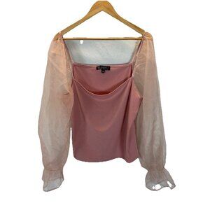 Eloquii Pink Sheer Sleeve Blouse